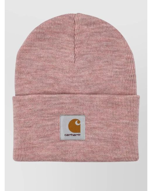 Carhartt Pink Acrylic Beanie Hat Fitted Design Cuff for men