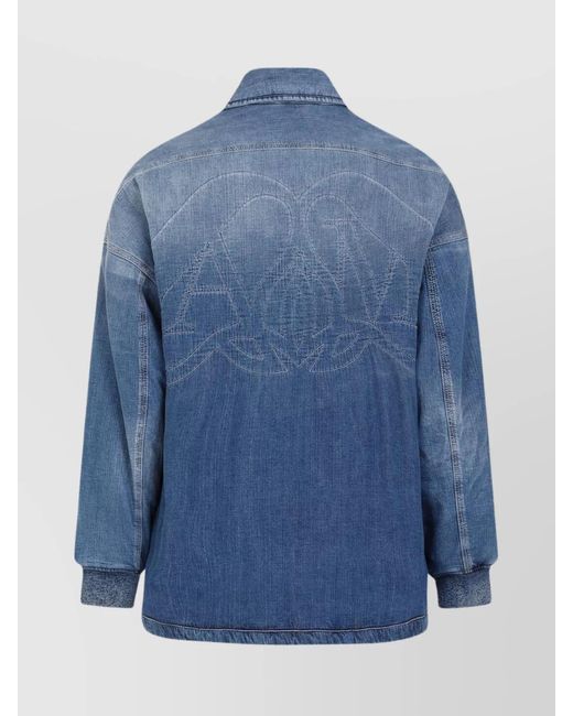 McQueen Blue Quilted Denim Shirt for men