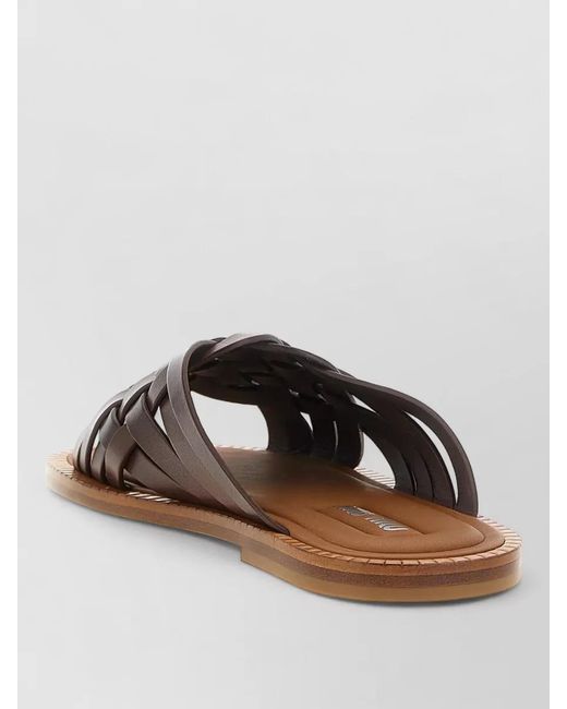 Miu Miu Brown Leather Woven Slides