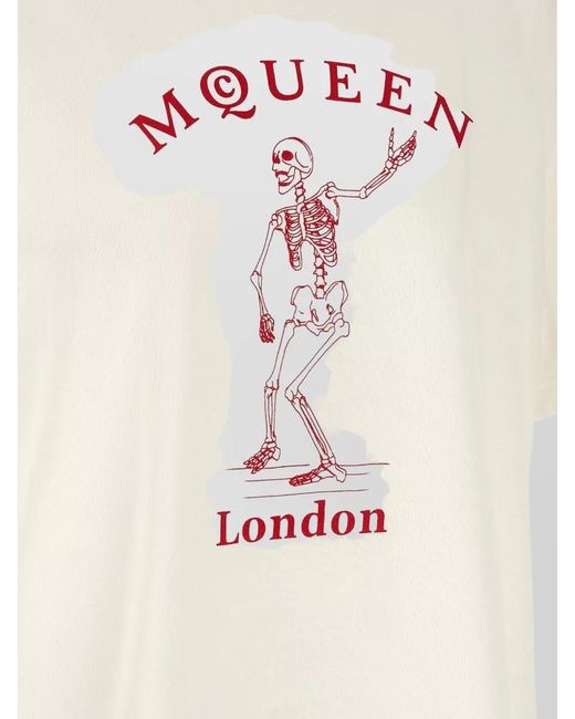 McQueen Natural Skeleton Cotton T-Shirt for men