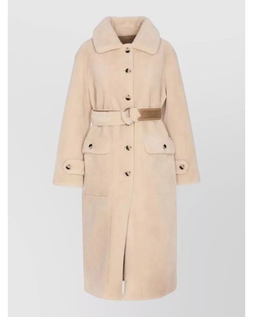 Urbancode Natural Long Faux Fur Coat Belted Waist