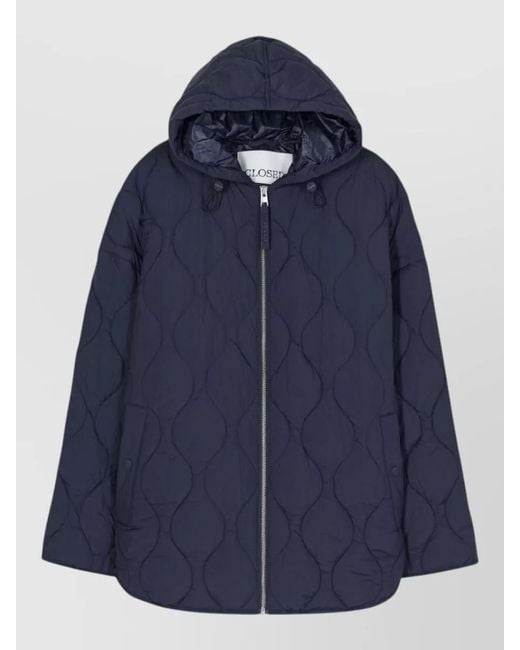 Closed Blue Nylon Hooded Blouson Jacket Elastic Cuffs