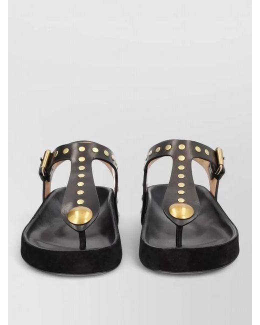 Isabel Marant Black Leather Studded Flat Open Toe Sandals
