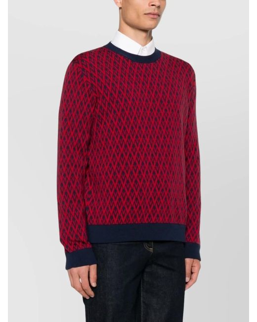 Valentino Garavani Red Virgin Wool Jacquard Crewneck Jumper for men