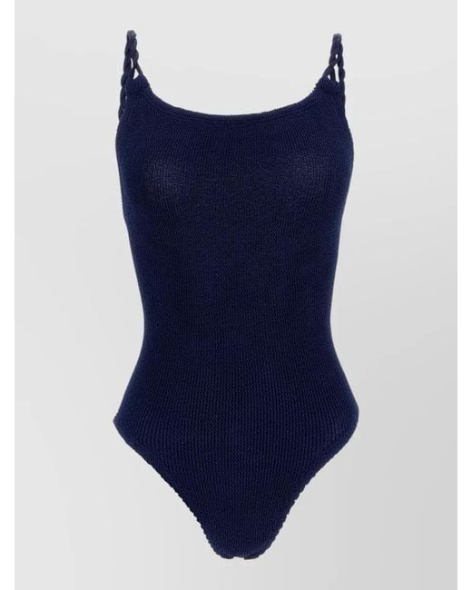 Hunza G Blue Camille One Piece Swimsuit Braided Straps