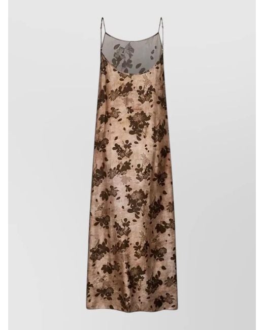 Uma Wang Natural Anaya Midi Dress Pomegranate Floral Print