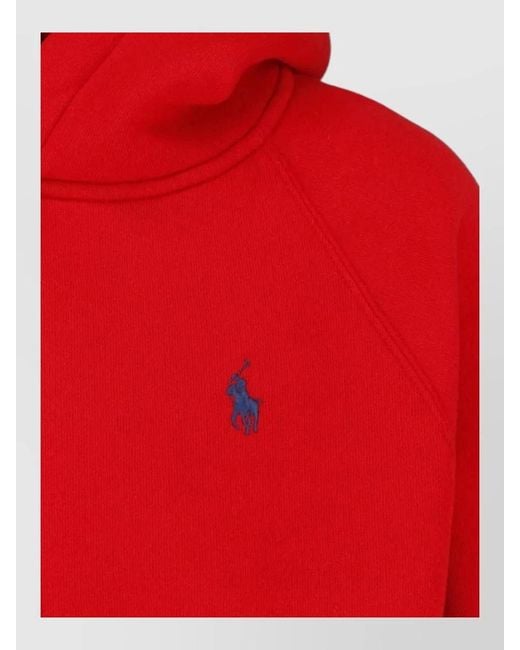 Polo Ralph Lauren Red Hooded Sweatshirt Kangaroo Pocket Ribbed Cuffs Hem