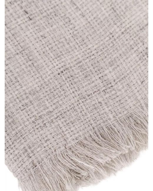 Brunello Cucinelli White Textured Jute Linen Scarf Embroidered Trim for men