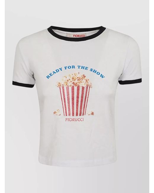 Fiorucci White Graphic Crew Neck Top Contrast Trim