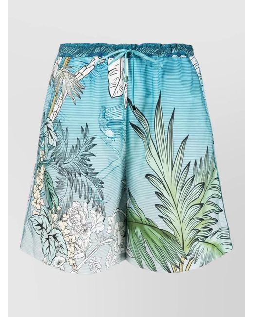 F.R.S For Restless Sleepers Blue Cotton Shorts Floral And Japanese Branch