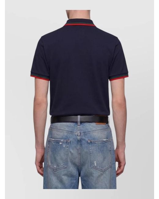 Gucci Blue Cotton Piqué Embroidered Regular-Fit Polo Shirt for men