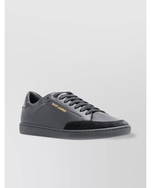 Saint Laurent Gray Leather Sneakers With Almond Toe And Perforated Style for men