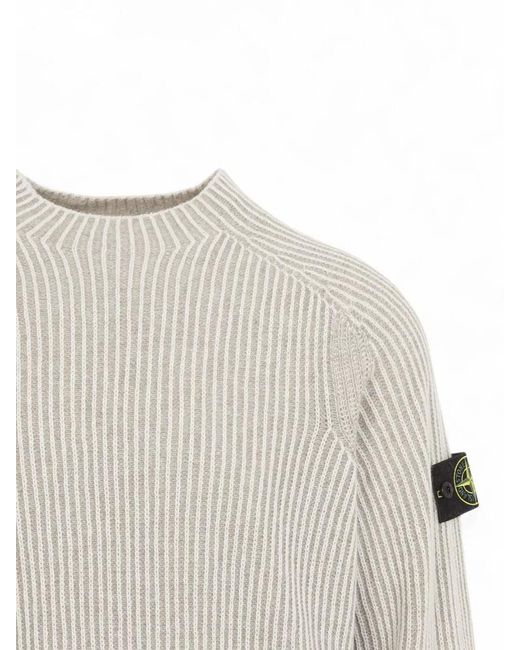Stone Island White Two-Tone Ribbed Cashmere Crew-Neck Jumper for men