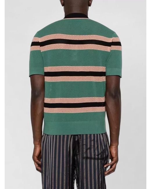 Dries Van Noten Green Mercy Stripe 3701 Short Sleeve Polo for men
