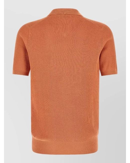 Brunello Cucinelli Orange Rib Knit Cotton Polo Short Sleeve for men