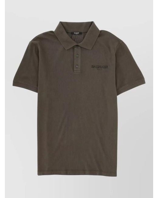 Balmain Green Logo Polo Shirt Short Sleeves Collar for men