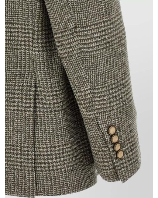 Brunello Cucinelli Green Prince Wales Single Breasted Wool Cashmere Blazer for men