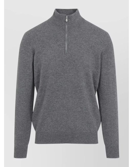 Brunello Cucinelli Gray Cashmere Half Zip Long Sleeve Sweater for men
