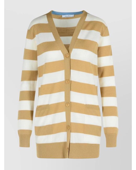 Max Mara Metallic 'Fiemme' Virgin Wool Sand Cardigan
