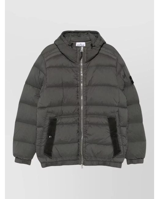 Stone Island Gray Down Hooded Padded Coat for men