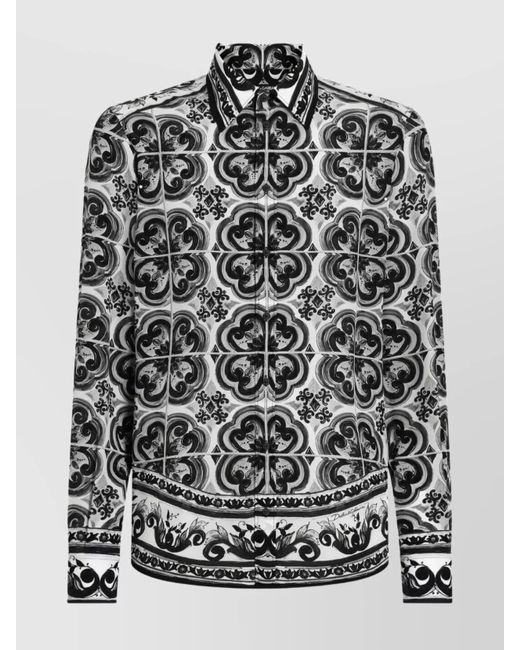 Dolce & Gabbana Gray Silk Printed Shirt for men