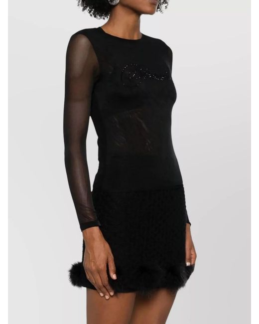 Blumarine Black Sheer Logo-Print Knitted Top