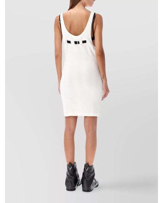 The Attico White Ribbed Scoop Neck Mini Dress