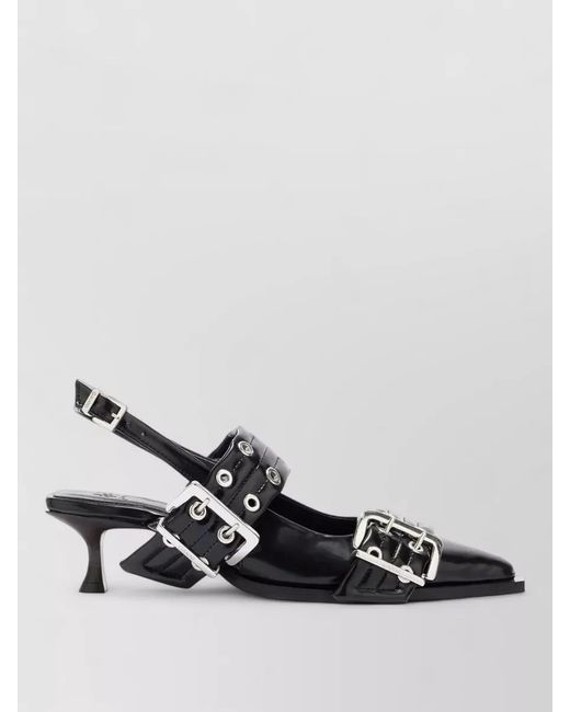 Ganni Black Lace Kitten Heel Slingback Pointed Pumps
