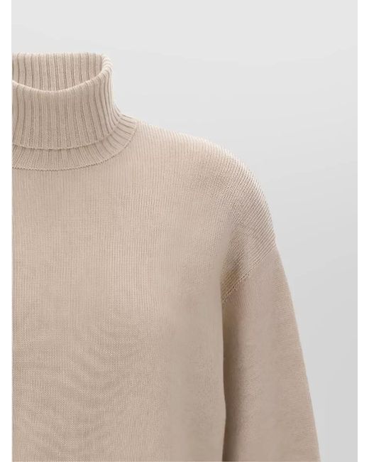Brunello Cucinelli Natural Fine-Knit Cashmere Striped Turtleneck Sweater