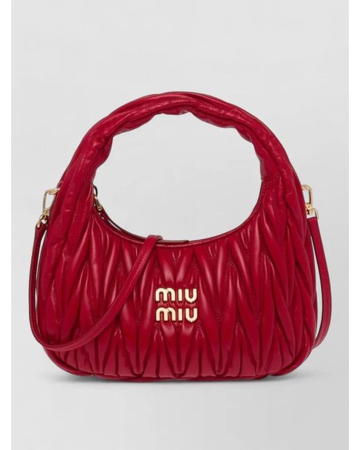 Miu Miu Red Wander Matelassé Nappa Leather Shoulder Bag