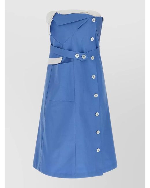 Miu Miu Blue Off Shoulder Cotton Poplin Mini Dress