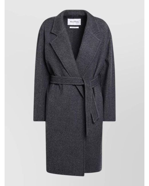 Max Mara Blue Long Coat Belted Waist Notched Lapels