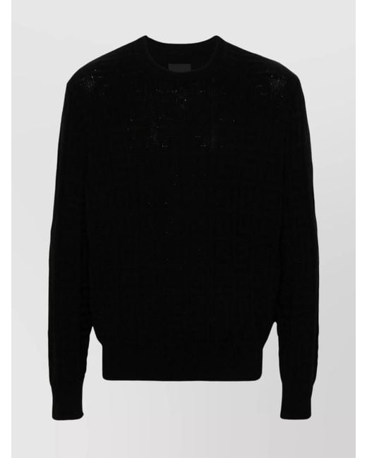 Givenchy Black Cotton Jacquard Logo-Pattern Crew-Neck Sweater for men