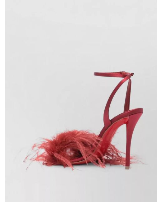 Christian Louboutin Red Satin Feather Ankle-Strap Sandals