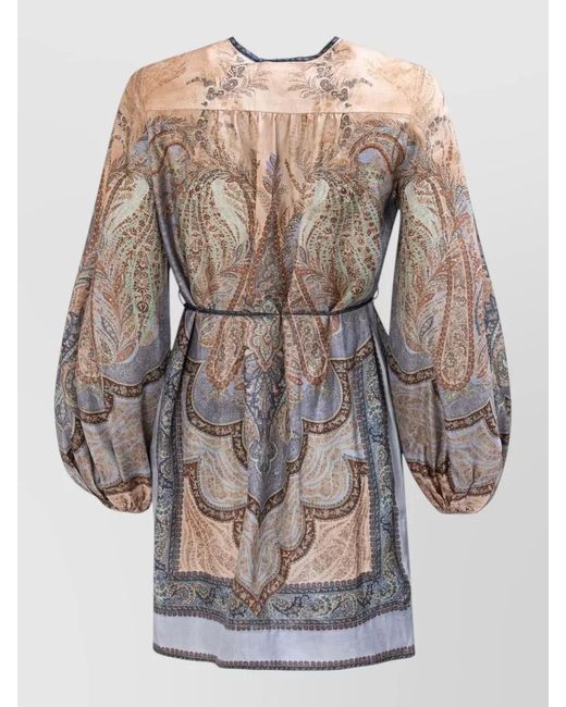 Zimmermann Multicolor Silk Printed Tie-Neck Mini Dress