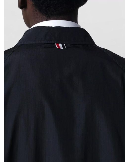 Thom Browne Blue Jacket Elastic Cuffs Front Pockets Striped Sleeves for men