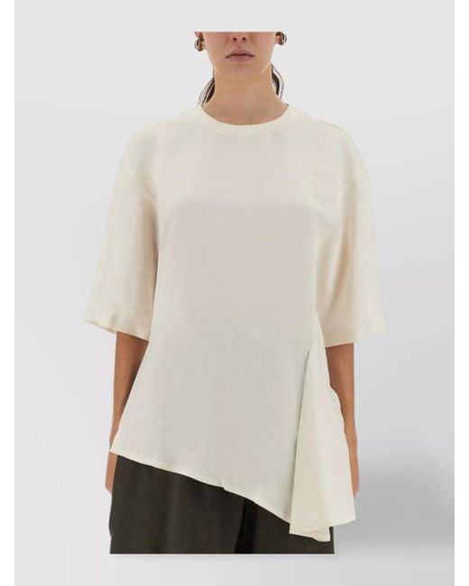 Studio Nicholson White Asymmetric Hem Keyhole Back Round Neck Top