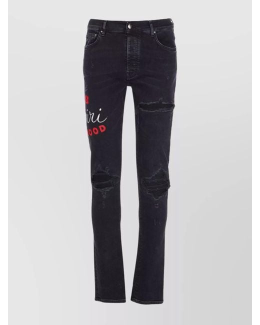 Amiri Blue Casual Trousers With Five Pockets And Embroidery for men