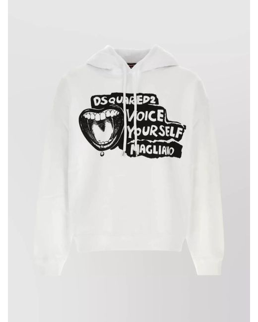DSquared² White Cotton Sweatshirt With Hood And Graphic Print for men