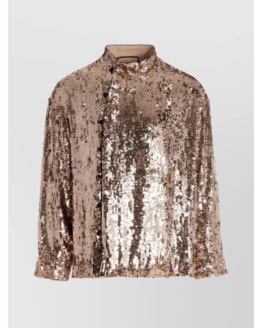 Gucci Brown Sequin Embellished High Neck Shirt for men