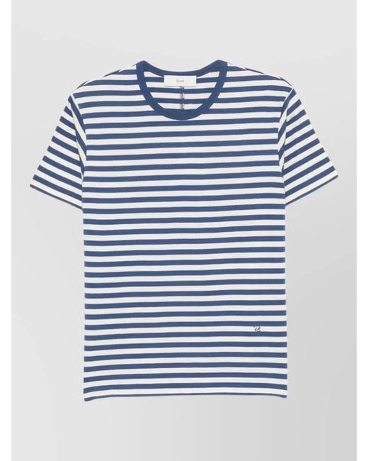 DUNST Blue Cotton Crew Neck Striped Short Sleeve T-Shirt