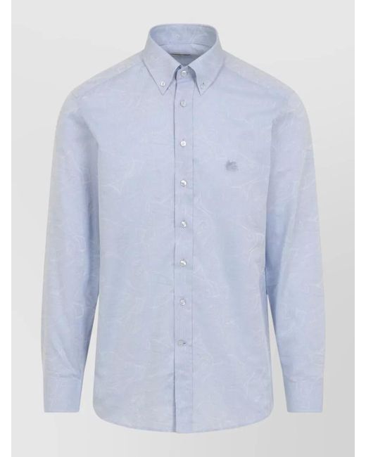 Etro Blue Cotton Paisley-Jacquard Regular-Fit Button-Down Shirt for men