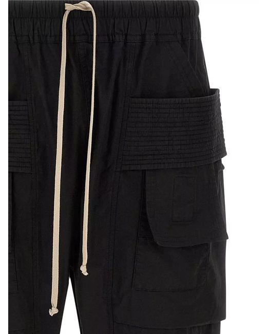 Rick Owens Black Cotton Creatch Cargo Drawstring Trousers for men