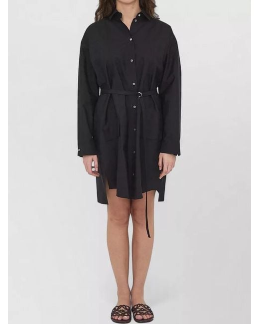 Loewe Black Belted Shirt Dress Silk Cotton Blend