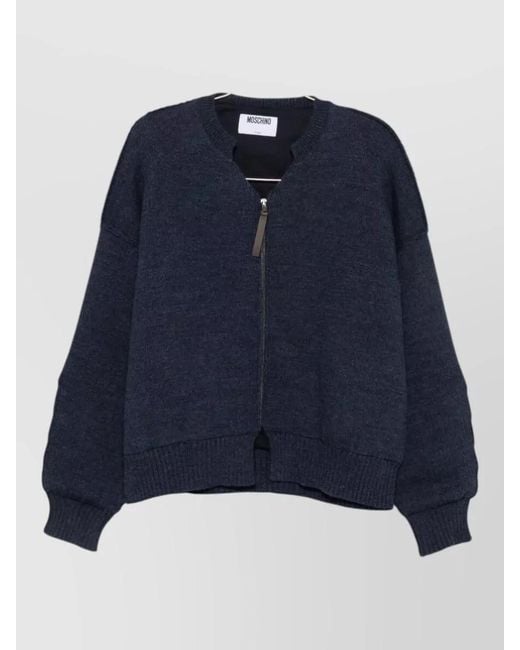 Moschino Blue Knit Blazer Nylon Silk V Neck for men
