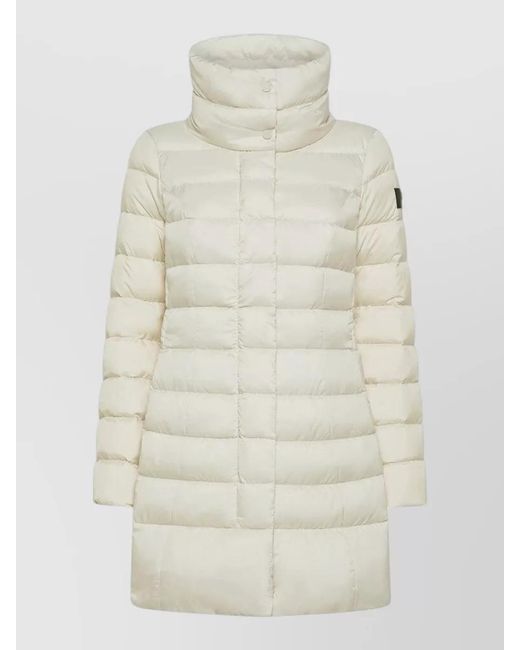 Peuterey White Long Quilted Jacket High Collar Side Pockets