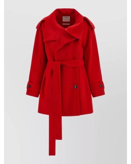 Sportmax Red Bouquet1234 Trench Coat Belted Epaulettes