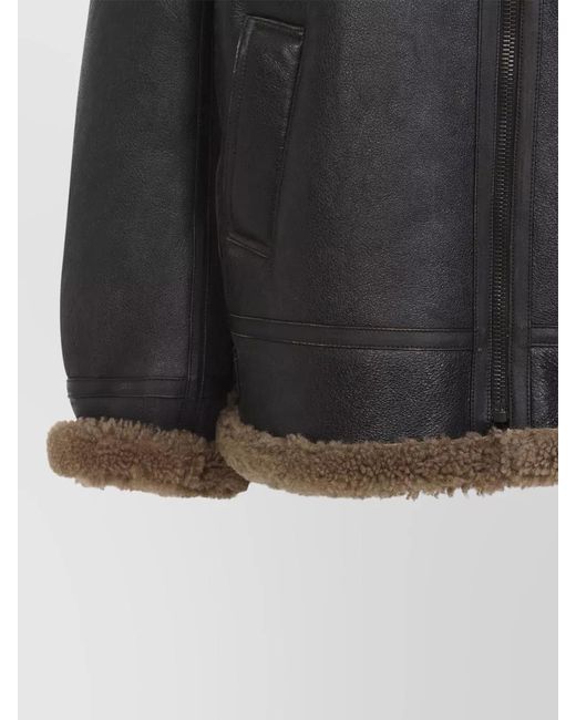 Saint Laurent Black Biker Coat Contrast Trim Faux Fur Collar for men