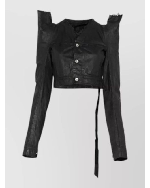 Rick Owens Black Cropped Trucker Coat Long Sleeves Structure