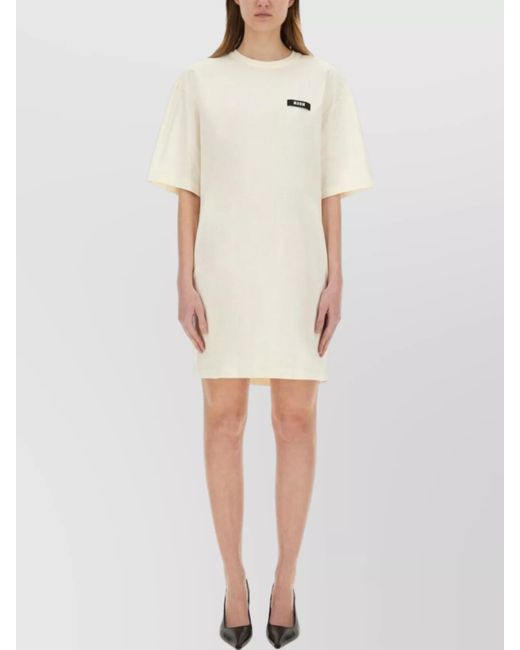 MSGM Natural Cotton Logo-Print Mini Dress